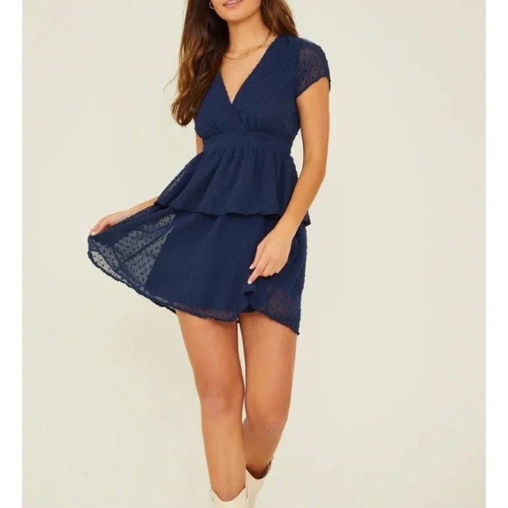 Altar’d State Navy Short Sleeve Mini Dress